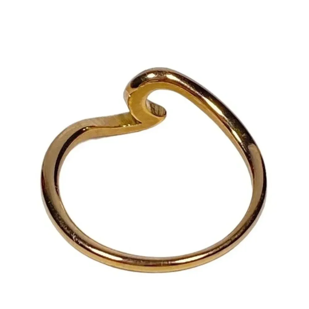Rose Gold Tone Ring Size 7.5 Wave Shape Curved Asymmetrical Band Surfer Coastal